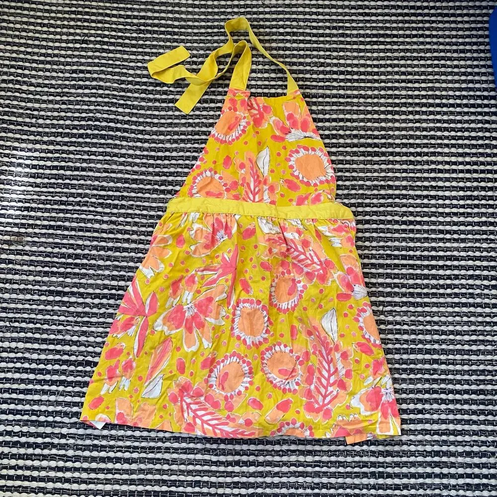 🌿Vera X Anthropologie Perennial Floral Yellow Pink Tie Pocket Apron OS